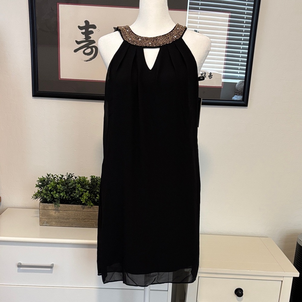 NEW BCX Black Sheer Dress with Embellished Neckline